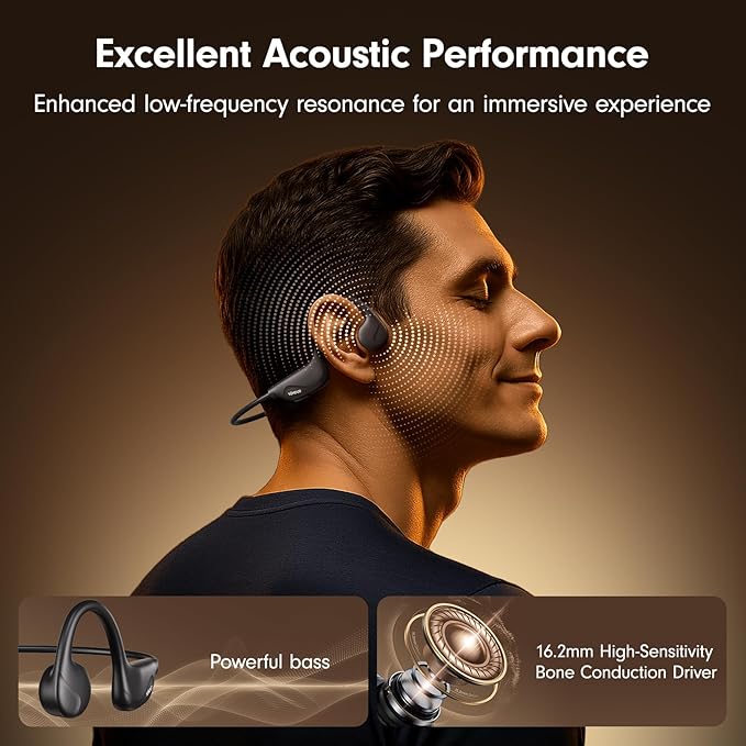 Bone Conduction Headphones,Open Ear Headphones Bluetooth 5.4 with Mic,10H Playtime,Bone Conduction Earbuds IPX5 Waterproof,Sports Headphonefor Running,Gym,Hiking,Cycling