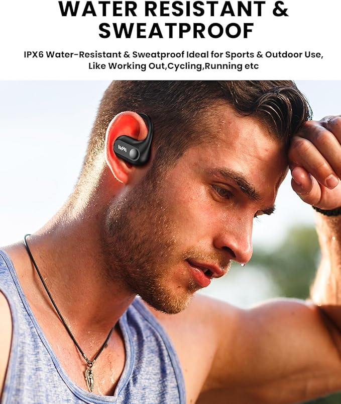 Open Ear Headphones,Bluetooth 5.3 Air Conduction Headphones ,Comfortable for Long Wear ,Powerful Bass,AI Clear Calls,30H Playback,IPX6 Light Weight Open Ear Earbuds with Ear-Hook for Workout,Running