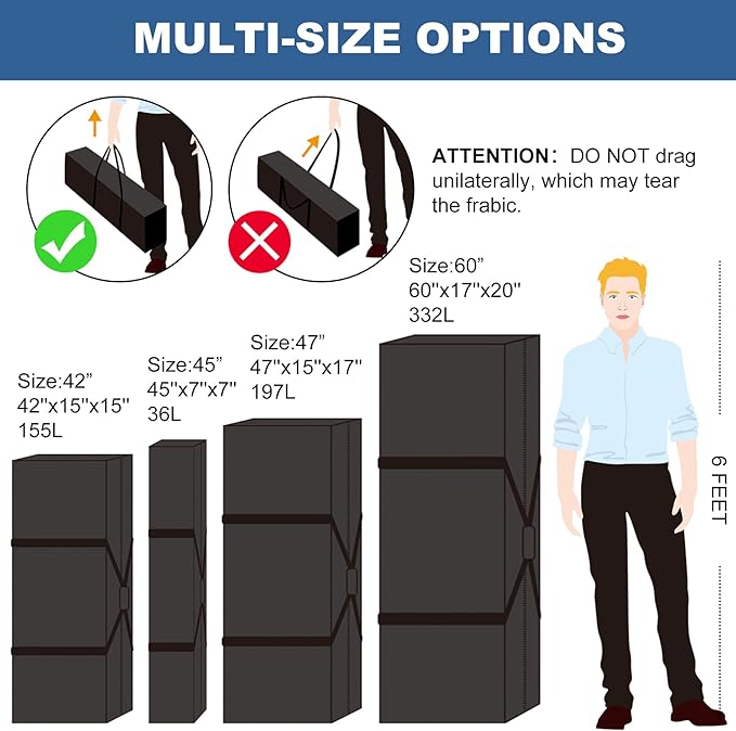 COOLBEBE 45Inches Tripod Carrying Case Bag Water Resistant Long Duffle Bag, Extra Large Zipper Foldable Storage Bag for Fishing Pole, Tripod, Tent, Umbrella (45"x 7"x 7", Black)