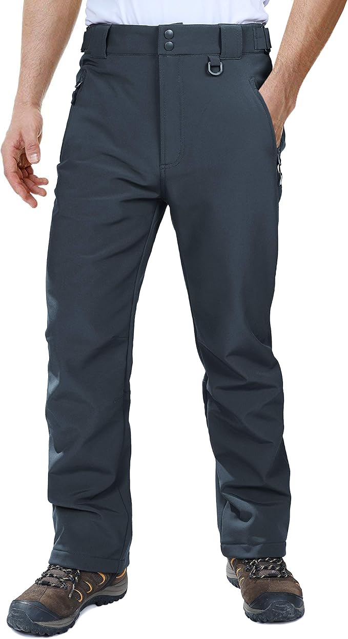Outdoor Ventures Men's Lite Waterproof Windproof Fleece Lined Warm Hiking Ski Snow Pants Expandable-Waist