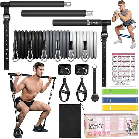 Pilates Bar Kit with Resistance Bands,Pilates Bar with Stackable Bands Workout Equipment for Legs,Hip,Waist and Arm,Exercise Fitness Equipment for Women & Men Home Gym Yoga Pilates