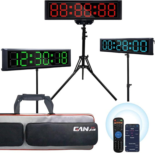 RGB 7 Colors LED Race Clock with Tripod for Running Events,Countdown Clock,Count UP,Stopwatch,with Remote Control and APP Control