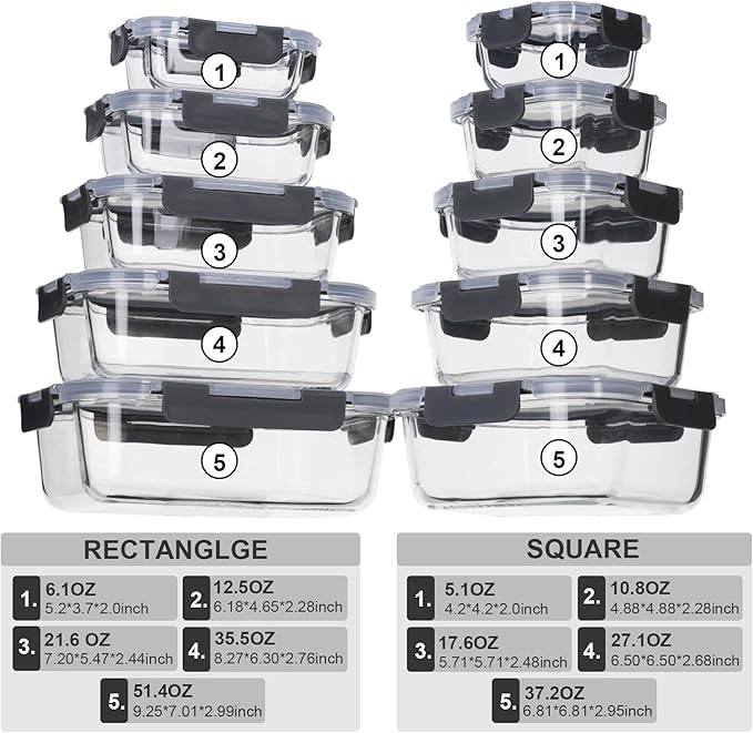 Glass Food Storage Containers with Lids Airtight, Glass Meal Prep Containers for Lunch, Glass Container Set, BPA Free(20 Pieces)