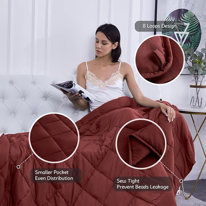 L'AGRATY Weighted Blanket - 60"x80" 15lbs Cooling Breathable Heavy Blanket Microfiber Material with Glass Beads for Adult All-Season Summer Fall Winter Soft Thick Comfort