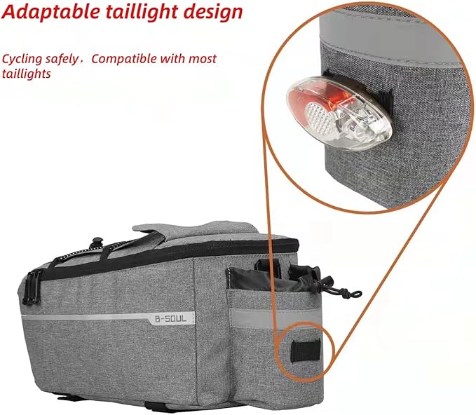 ZTZ Bike Rack Bag, Bicycle Rear Rack Storage Luggage, 8L Insulated Trunk Bag, Waterproof with Reflective Stripes (Black)