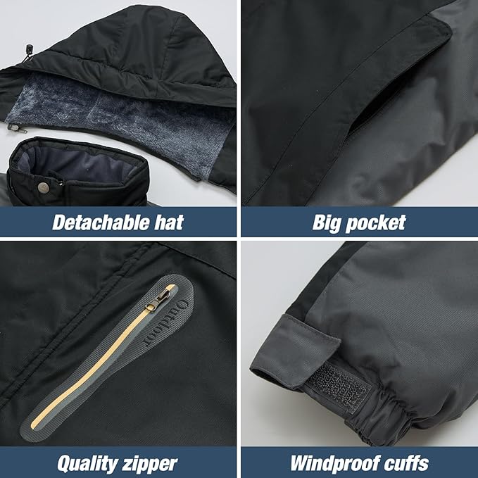 Men's Winter Ski Jacket Warm Waterproof Fleece Liner Snow Coat Hooded Windproof Mountain Raincoat