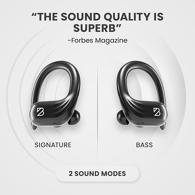 Back Bay Audio Runner 60 Wireless Running Earbuds, 80 Hour Long Battery Life Over The Ear with EarHooks, Wrap Around Earphones Wireless Bluetooth Earbuds with Microphone, Earphones in Ear Headphones