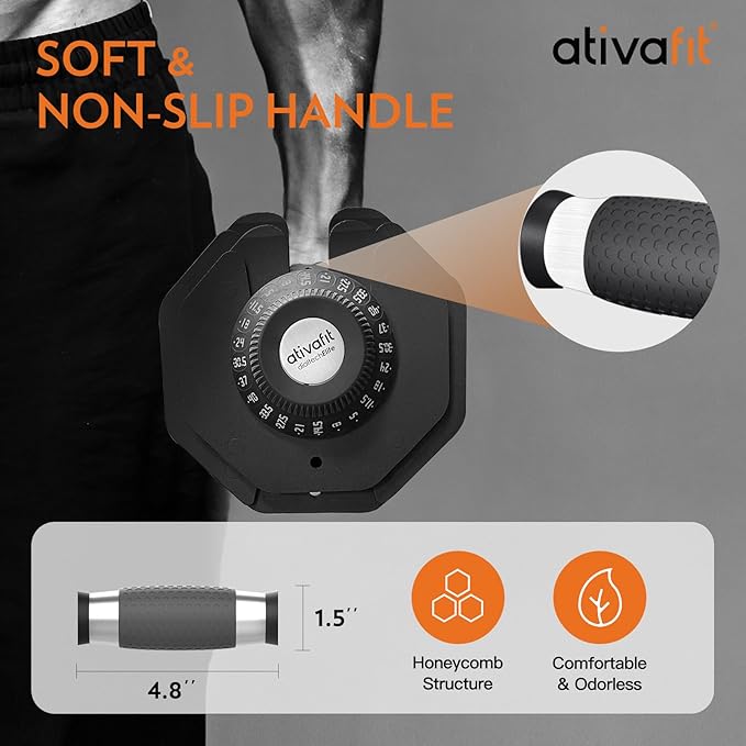 Ativafit 27.5/66/88LBS Pair Adjustable Dumbbell Set with Anti-slip Handle 12 In 1 Quick Dial Adjustment Weights With Safety Locking Button Space Saving Strength Training for Full Body Home Gym Workout