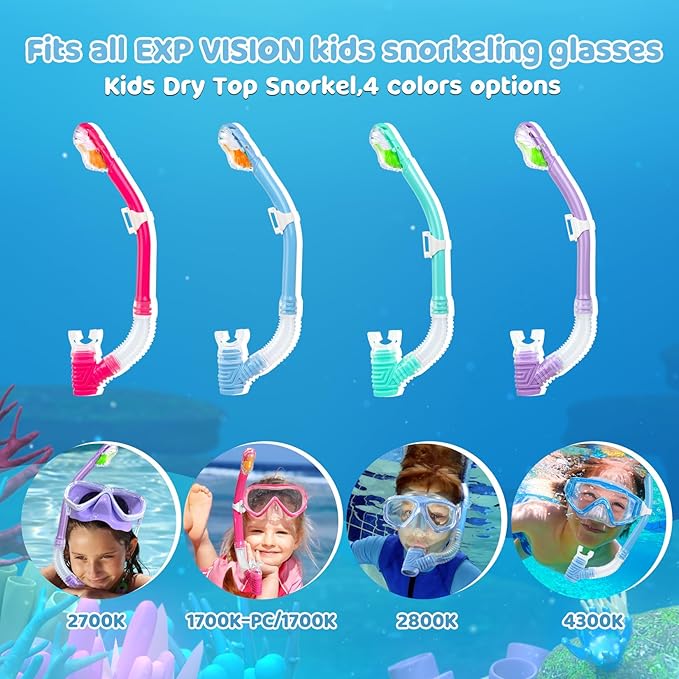 Dry Snorkel for Kids, Ultimate Snorkel Tube for Snorkeling, Freediving & Swimming, Easy-Breath Technology, Top-Mounted Dry Valve & Food-Grade Silicone Mouthpiece