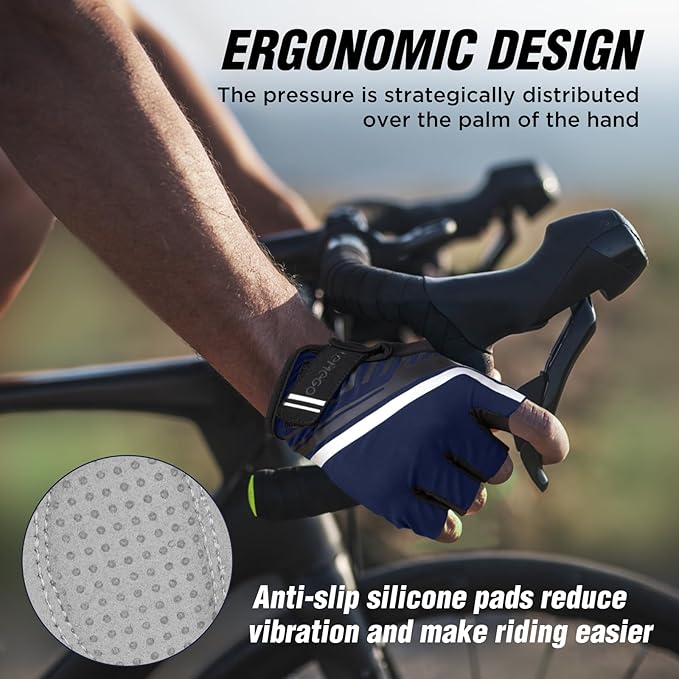 Bike Cycling Gloves - Men & Women, Anti-Slip, Shock-Absorbing Mountain Bike Gloves with Breathable Fabric & Reflective Strips