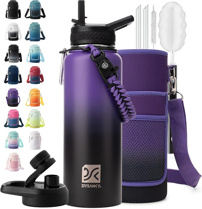 Insulated Water Bottle | Thickened Stainless Steel Vacuum Metal | Portable Sports Water Jug for Gym and Hiking with Straw, Carrier Bag, Handle Strap | BPA-Free 40 oz