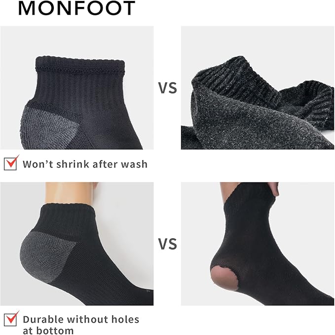 MONFOOT Men's/Women's 6 Pairs Daily Cushion Comfort Fit Performance Quarter Ankle Socks Multipack