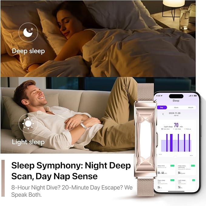 Smart Health Wristband, Wearable Activity & Fitness Tracker Band, 24/7 Sleep Tracker, All-Day Automatic Continuous Heart Rate Tracking, HRV Monitor, Blood Pressure, Stress, 2 Bands, with Free APP