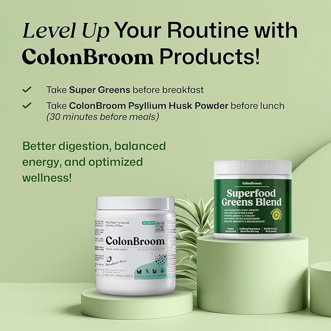 ColonBroom Superfood Greens Powder Supplement | Super Greens Juice Powder with Probiotics, Prebiotics, Spirulina & Chlorella | Natural for Energy, Immunity, Digestion & Detox Support | 56 Servings