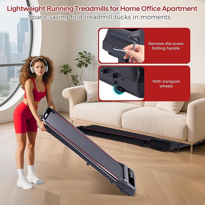 Walking Pad with Handle Bar, 3.0HP Compact Portable Walking Pad Treadmills for Home Small with Handles, 0.6-6.2MPH Electric Small Under The Desk Treadmill for Small Space, 320LBS