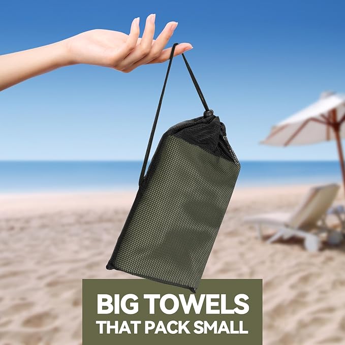 Microfiber Beach Towel-Perfect for Travel, Sports, Camping, Swimming, Yoga, Gym- Quick Dry, Sand Free, Compact, Lightweight, Absorbent (Army Green,Large(160x90cm, 63x35”))
