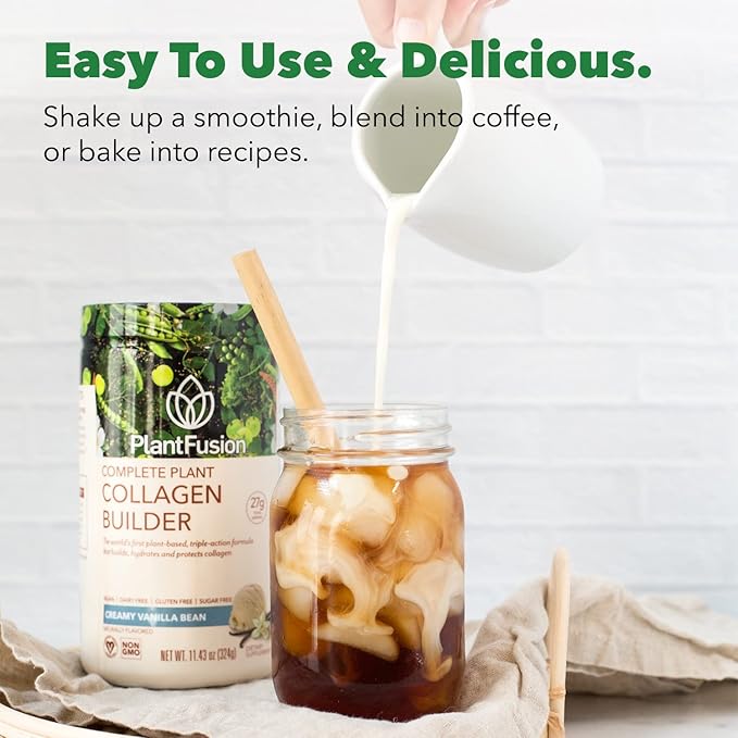 PlantFusion Vegan Collagen Powder - Plant Based Collagen Protein Powder For Muscle & Joints, Hair, Skin & Nails - Keto, Gluten Free, Soy Free, Non-Dairy, No Sugar, Non-GMO - Unflavored 10.58 oz