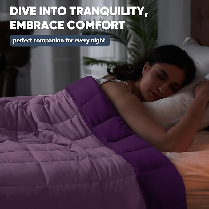 yescool Weighted Blanket for Adults (18 lbs, 60" x 80", Purple) Cooling Heavy Blanket for Sleeping Perfect for 110-130 lbs, Queen Size Breathable Blanket with Premium Glass Bead, Machine Washable