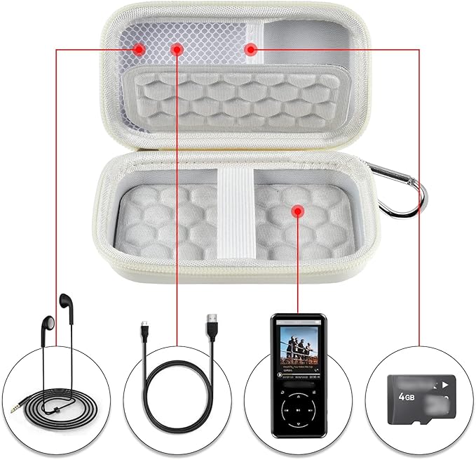 MP3 & MP4 Player Case for SOULCKER/G.G.Martinsen/Grtdhx/iPod Nano/Sandisk Music Player/Sony NW-A45 and Other Music Players with Bluetooth. Fit for Earbuds, USB Cable, Memory Card - White