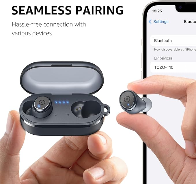 TOZO T10 Wireless Earbuds Bluetooth 5.3 Headphones, App Customize EQ, Ergonomic Design, 55H Playtime, Wireless Charging Case, IPX8 Waterproof Sound in-Ear Headset, 2025 New Version