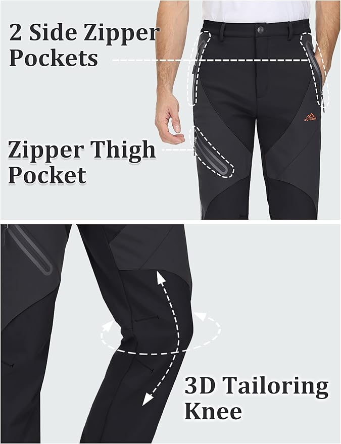 TACVASEN Men's Skiing Snow Pants Fleece Lined Waterproof Winter Insulated Hiking Pant for Outdoor Work Hunting Cargo