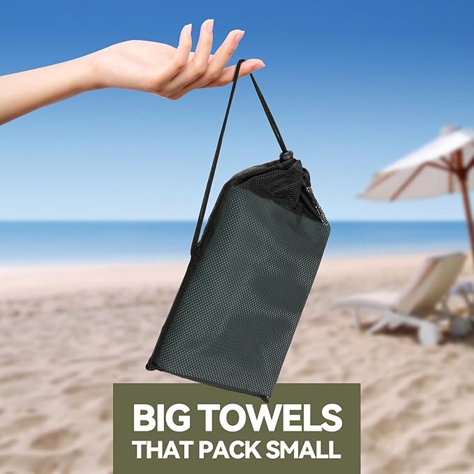 Microfiber Beach Towel-Perfect for Travel, Sports, Camping, Swimming, Yoga, Gym- Quick Dry, Sand Free, Compact, Lightweight, Absorbent (Grey,Small(101x50cm, 40x20”))