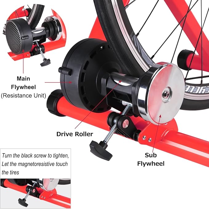 Bike Trainer, Magnetic Bicycle Stationary Stand for Indoor Exercise Riding, 26-29" & 700C Wheels, Quick Release Skewer & Front Wheel Riser Block Included