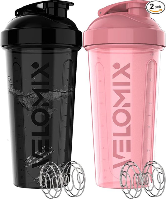 '-2 Pack- 28 oz Protein Shaker Bottles for Protein Mixes - 2x Wire Whisk | Leak Proof Shaker Cups for Protein Shakes | Protein Shaker Bottle Pack | Shakers for Protein Shakes-Pink&Black