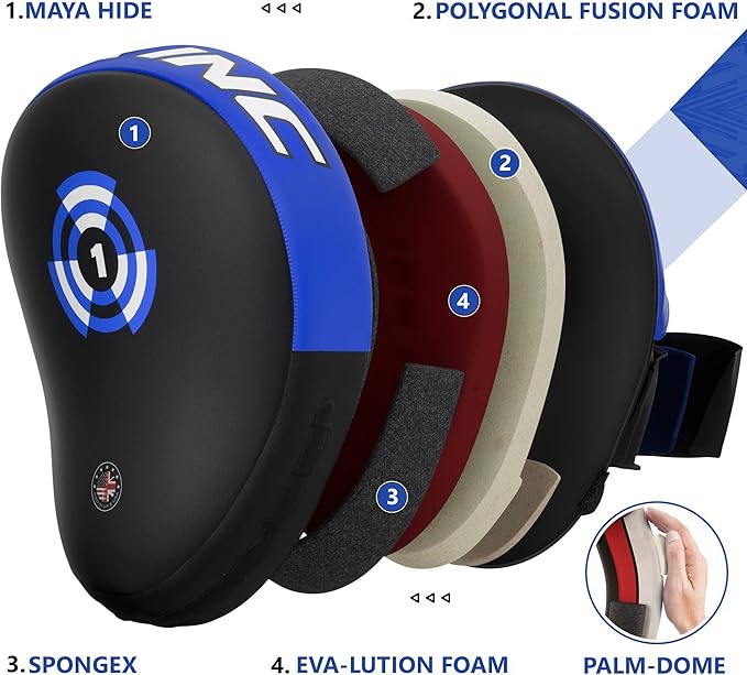 RDX Boxing Pads Focus Mitts, Maya Hide Leather Curved Hook and Jab Target Hand Pads, Great for MMA, Kickboxing, Martial Arts, Muay Thai, Karate Training, Padded Punching, Coaching Strike Shield