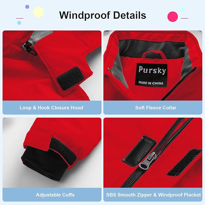 Pursky Boy's Waterproof Ski Jacket Kids Winter Snow Coats Fleece Raincoats Parka