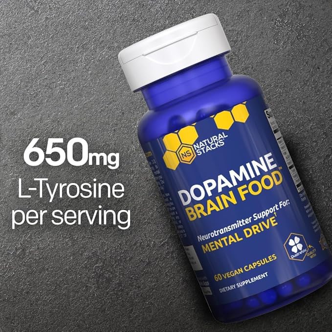 Dopamine Brain Food - 650mg L-Tyrosine Supplement - Dopamine Supplement for Focus & Mental Drive - Supports Mental Energy - Neurotransmitter Support with B Vitamins - 120 Capsules