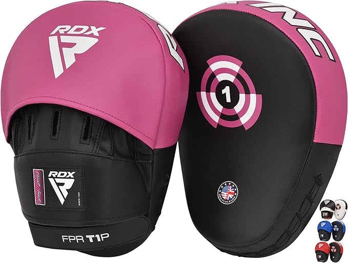 RDX Boxing Pads Focus Mitts, Maya Hide Leather Curved Hook and Jab Target Hand Pads, Great for MMA, Kickboxing, Martial Arts, Muay Thai, Karate Training, Padded Punching, Coaching Strike Shield
