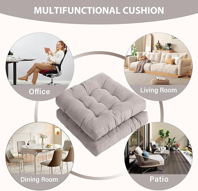 Tiita Meditation Floor Pillows, 22 Inch Square Floor Cushions for Adults, Thicken Tufted Seat Pad Set of 2, Large Floor Cushion for Yoga Garden Living Room Balcony Office Tatami, Grey