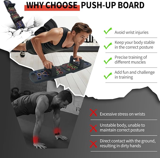 Wooden Portable Push up board, foldable fitness strength training pushup stand with solid bar grips, 2 handles for floor, professional push up training equipment for man and women