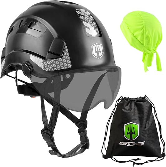 GREEN DEVIL Safety Helmet Hard Hat with Chin Strap Vented Lightweight Adjustable Hardhat for Men Women with Hi-Viz Design Ideal for Tree Climbing Work at Height