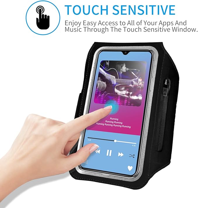 Running Armband with Earphone Bag Cell Phone Armband for iPhone 16/15/14/13/12 Pro, Galaxy S21/S20, Water Resistant Sports Phone Holder & Zipper Slot Car Key Holder for 6.4 inch Phone