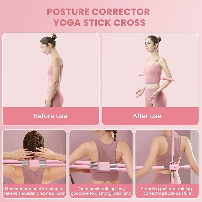 Posture Corrector Yoga Cross Stick - Back Pain Relief for Adult And Child,Back Cross Orthosis Yoga Stick, Improving Hunchback And Chest Back Support Posture, Orthosis Can Stretch 23.6-35.4in