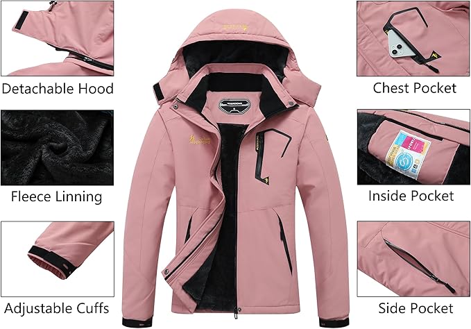 MOERDENG Women's Waterproof Ski Jacket Warm Winter Snow Coat Mountain Windbreaker Hooded Raincoat Jacket