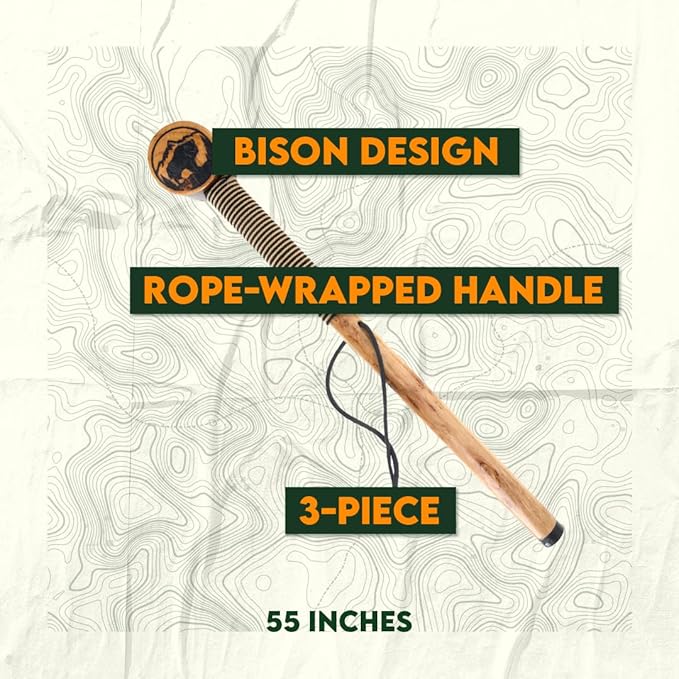 SE 3 Piece 55" Detachable Pine Wood Walking/Hiking Stick with Metal Tip, Reinforced Rubber Tip, and Water-Resistant Travel Pouch - Portable and Durable for Outdoor Adventures