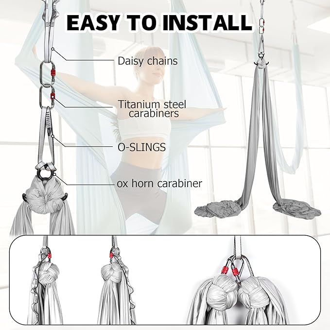 Aerial Silks Kit & Aerial Yoga Hammock - 11Yd Premium Fabric Hardware - Easy Setup for Flying Yoga, Aerial Swing & Fitness - Supports Up to 14ft Rigging