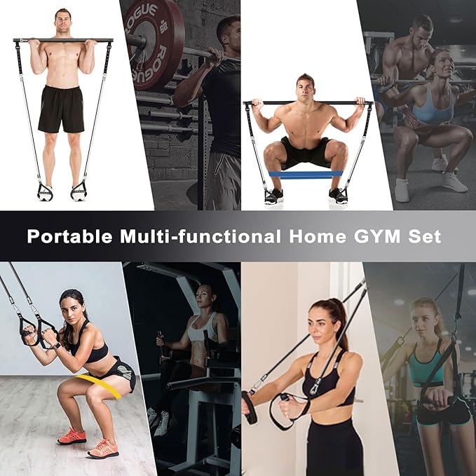 Pilates Bar Kit with Resistance Bands,Pilates Bar with Stackable Bands Workout Equipment for Legs,Hip,Waist and Arm,Exercise Fitness Equipment for Women & Men Home Gym Yoga Pilates