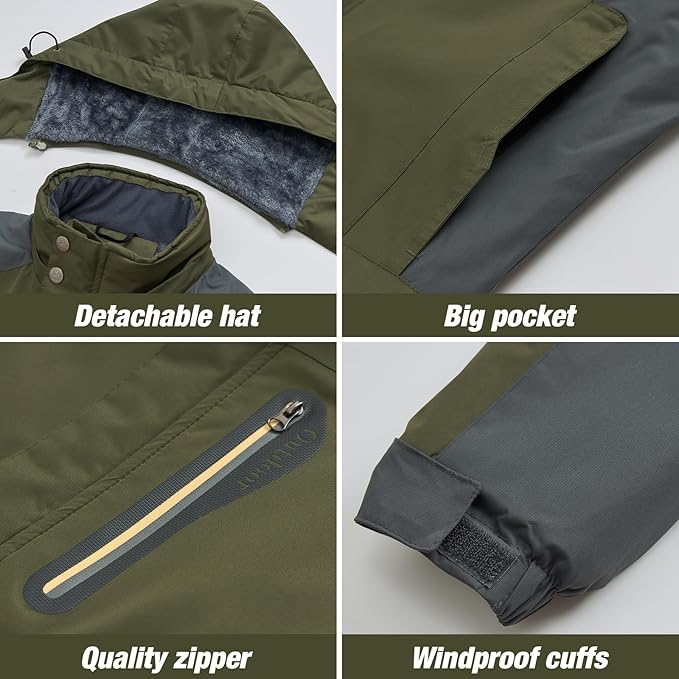 Men's Winter Ski Jacket Warm Waterproof Fleece Liner Snow Coat Hooded Windproof Mountain Raincoat