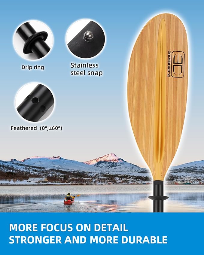 OCEANBROAD Kayak Paddle 86in/218cm, 90.5in/230cm, 95in/241cm Alloy Shaft Kayaking Boating Canoeing Oar with Paddle Leash