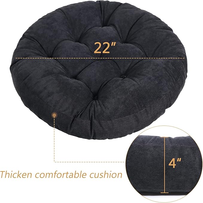 Tiita Floor Pillows Cushions Round Chair Cushion Outdoor Seat Pads for Sitting Meditation Yoga Living Room Sofa Balcony 22x22 Inch, Black