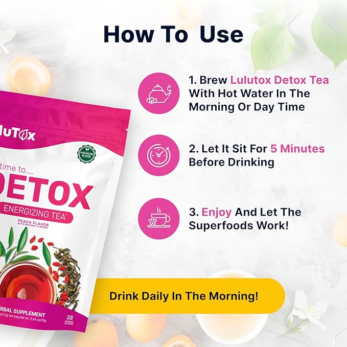 Detox Tea - Slimming Tea with Dandelion and Ginseng to Support Goals for Detox Cleanse, Flat Belly, Bloating, Healthy Weight and Digestive Health - Women & Men - Peach Flavor (28 Servings)
