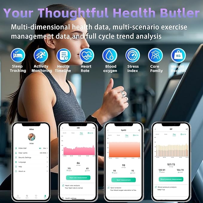 Smart Ring for Women – Fitness Tracker Ring with Heart Rate, SpO2, Blood Pressure, Sleep Monitoring, Step & Calorie Counter, No Subscription Fee, iOS & Android Compatible (Silver, 11)