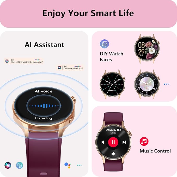 aeac Smart Watch for Women, AMOLED Ultra-Clear Screen Activity Trackers with Heart Rate/Sleep/SpO2 Monitor, Smartwatch for iPhone/Samsung/Android, 110+ Sport Modes (Deep Purple, S/M/L, Deep Purple)