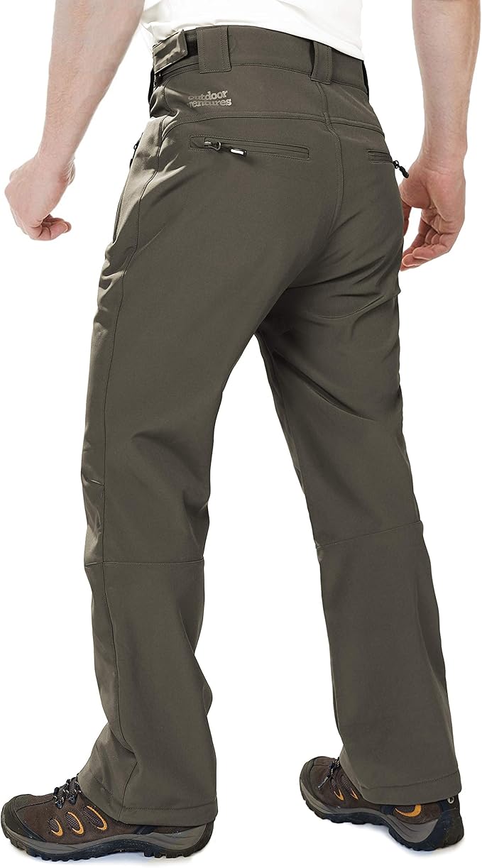 Outdoor Ventures Men's Lite Waterproof Windproof Fleece Lined Warm Hiking Ski Snow Pants Expandable-Waist