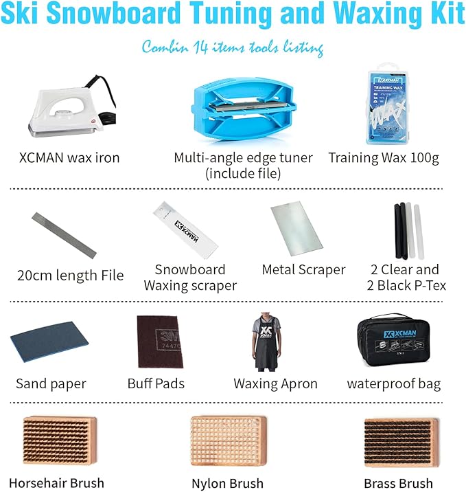 XCMAN Complete Ski Snowboard Tuning and Waxing Kit with Waxing Iron,Universal Wax,Edge Tuner,Brush,Wax Scraper,Ptex