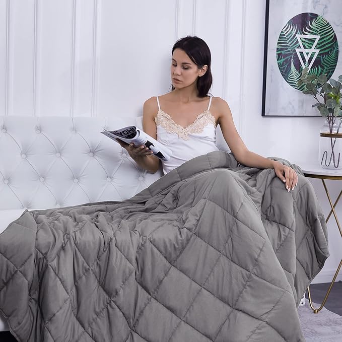 L'AGRATY Weighted Blanket - 60"x80" 22lbs Cooling Breathable Heavy Blanket Microfiber Material with Glass Beads for Adult All-Season Summer Fall Winter Soft Thick Comfort